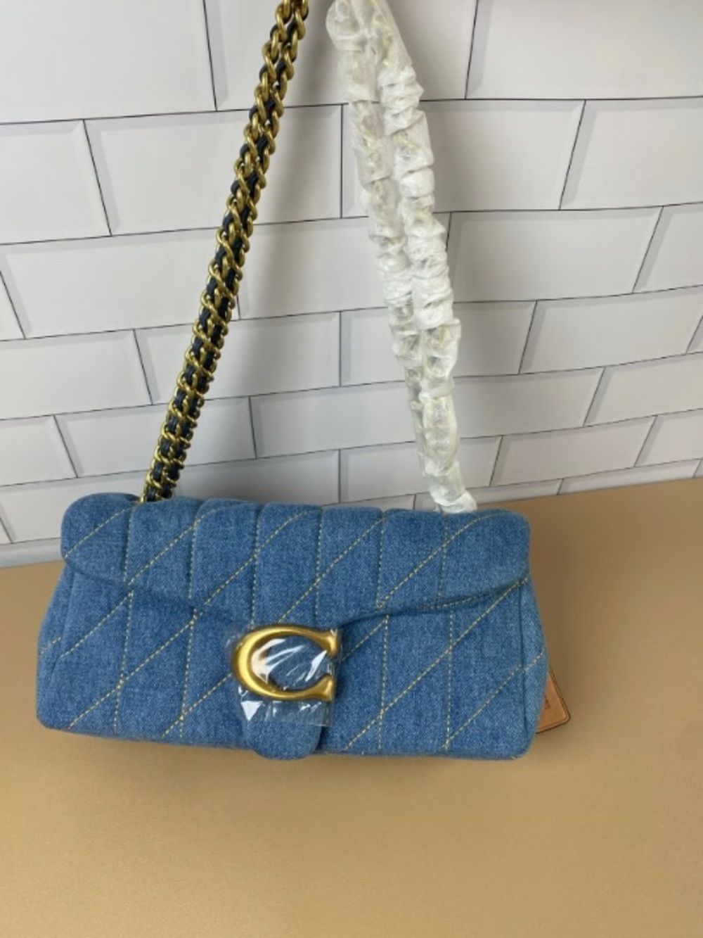 Coach Quilted Denim Shoulder Bag with Gold Hardware
